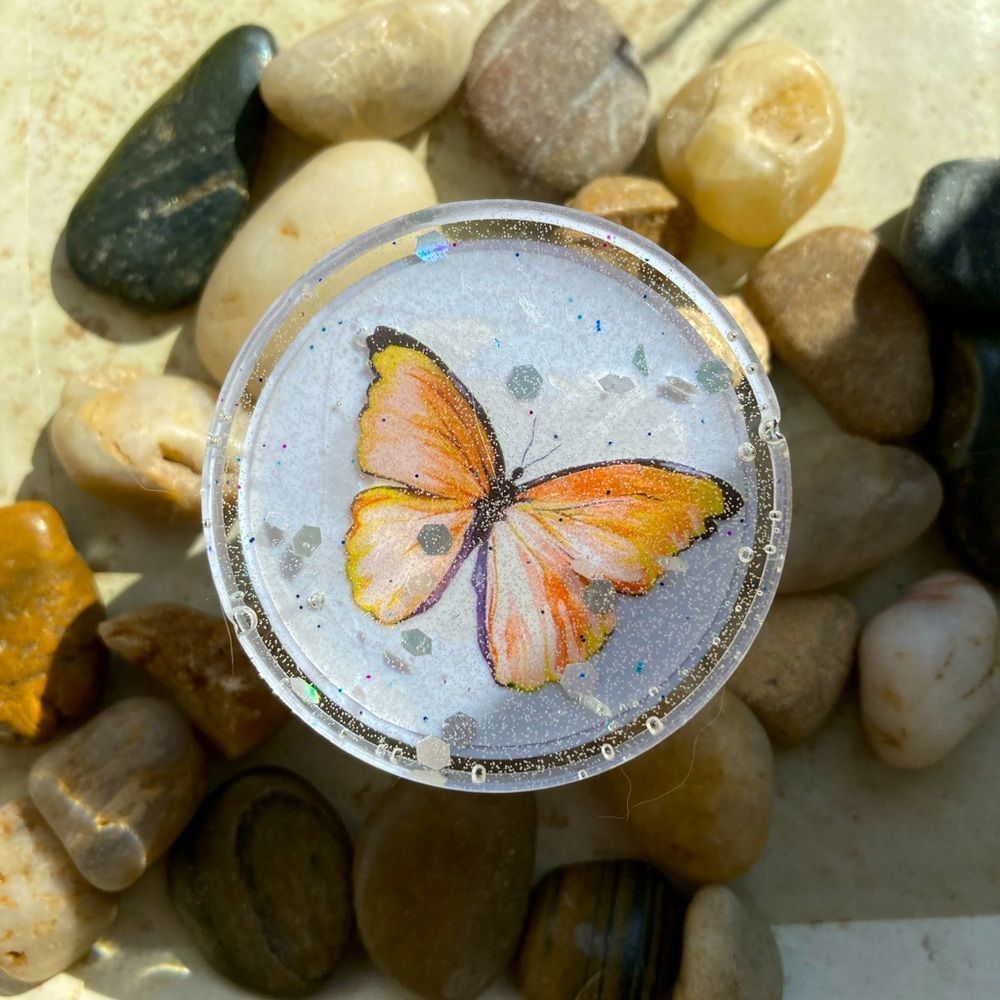 White phone grip w/ orange butterfly